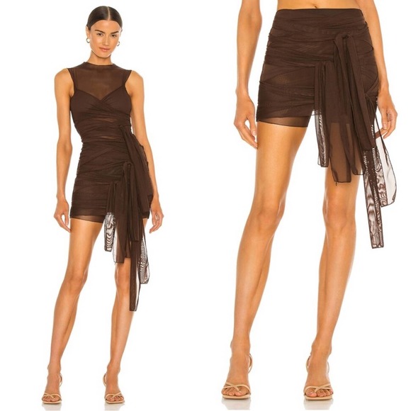 Kim Shui Dresses & Skirts - NWT KIM SHUI Brown Mesh Wrap Tie Mini Skirt Size Small